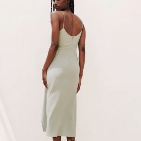 Zara Ruched Linen Blend Midi Dress Small Seafoam Green - Picture 2 of 5